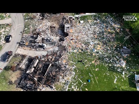 Plum house explosion: Drone video of the scene