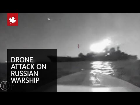 Video appears to show maritime drone strike on Russian warship