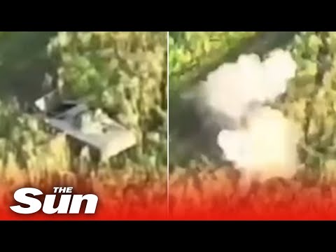 Ukrainian drone strike obliterates Russian tank