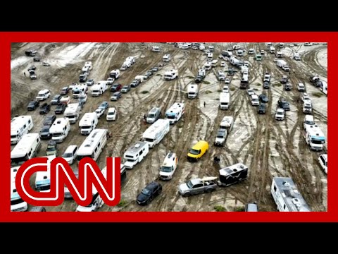 Drone video shows vehicles stuck and stranded at Burning Man