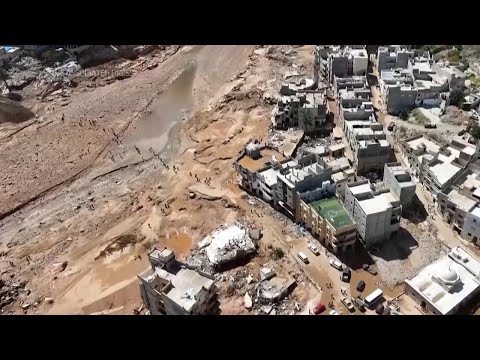 Drone footage shows massive destruction left in wake of devastating floods in eastern Libya