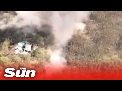 Ukrainian drone blows up Russian infantry and fortifications