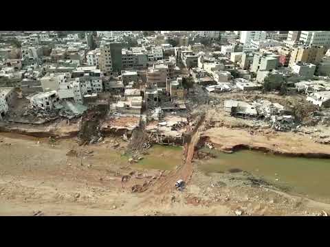 Drone footage shows extent of destruction in Libya after floods