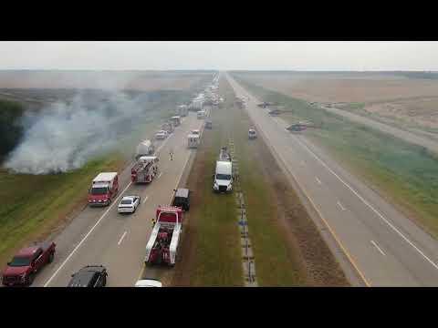 Drone video of fatal multi-vehicle pile up on Arkansas highway likely caused by brush fire