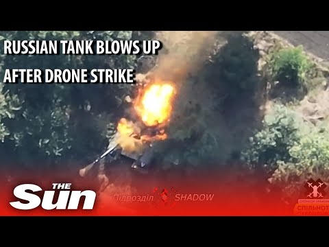 Ukrainian drone blows up Russian tank that explodes in FIREBALL
